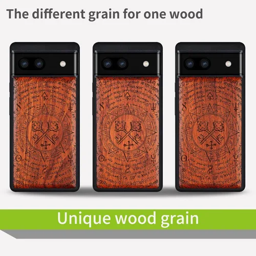 Vista 7 de Carveit Funda de madera para Pixel 6a 2022 [madera natural y TPU suave negro] a prueba de golpes, funda de madera única compatible con Google Pixel