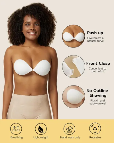 Vista 5 de Niidor - Sostén adhesivo de silicona sin tirantes para vestido sin espalda