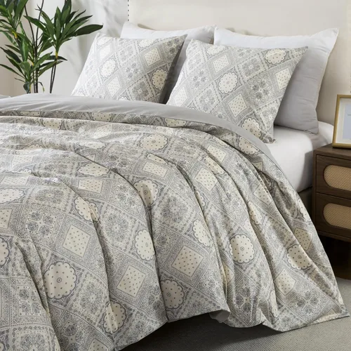 Vista 34 de HoneiLife Juego de funda de edredón floral 100% algodón, 3 piezas, suave, ropa de cama botánica con cierre de cremallera y lazos en las esquinas