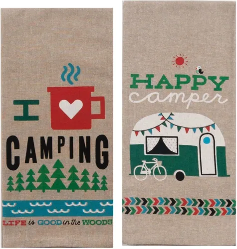 Kay Dee Designs Camping Adventures Chambray juego de toalla - 1 Happy Camper y 1 I Heart Camping