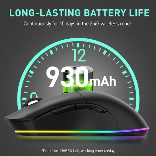 Vista 6 de DAREU EM901X - Mouse inalámbrico para juegos con base de carga RGB recargable, 12K DPI, 6 botones programables, sensor de alta precisión [300IPS]