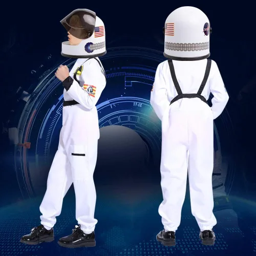 Vista 3 de eccbox Disfraz de astronauta para niños, traje espacial para juegos de rol, con casco de visera móvil