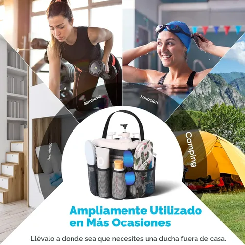 Vista 6 de Eudele – Neceser de malla para ducha portátil para artículos básicos de dormitorio universitario, bolsa de ducha grande con 8 bolsillos para playa