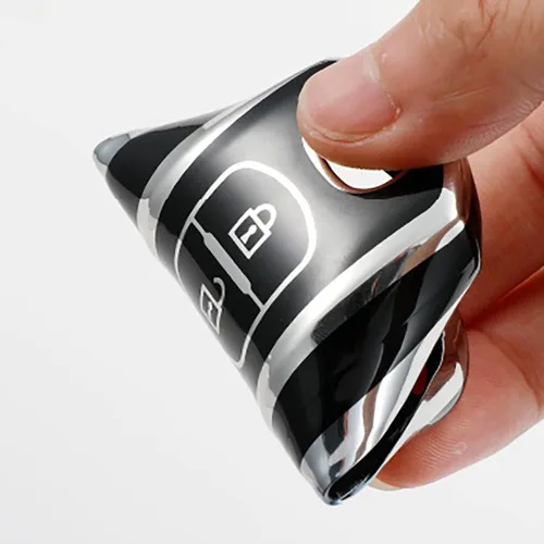 Vista 4 de ontto Funda de llavero de 4 botones para Nissan X-trail 2023 Funda inteligente para llave de coche duradera TPU con borde plateado