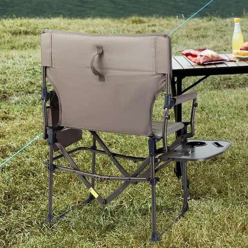 Vista 9 de TIMBER RIDGE Silla de camping resistente con tamaño compacto, silla de directores portátil con mesa auxiliar y bolsillo para camping, césped