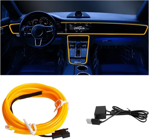 Vista 11 de Tira de luces LED de cable EL, tira de luz de neón automática USB de 10 pies/3M con borde de costura, kits de iluminación ambiental