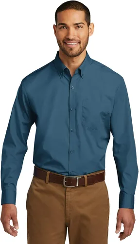 Vista 16 de Port Authority Camisa de popelina sin preocupaciones de manga larga Negro profundo
