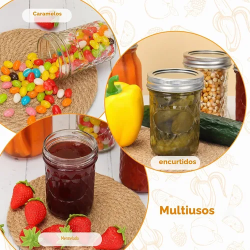 Vista 5 de Eathtek 8 onzas tarros Mason 20 paquete, tarros de conservas mini de 240ml con tapas regulares para almacenamiento de jalea, hierbas, especias