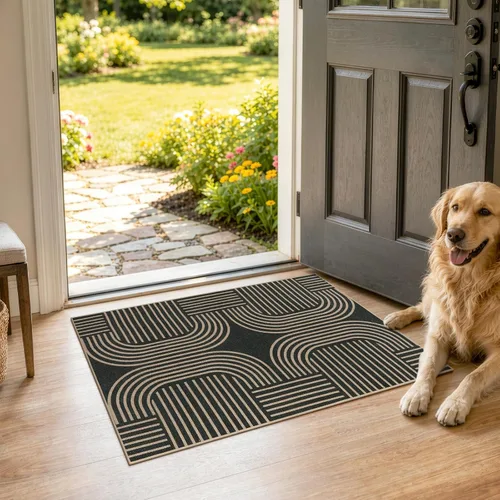 Vista 95 de Lahome Tapetes geométricos para puerta de interior para entrada, alfombra antideslizante lavable de 2 x 3 negro / neutro