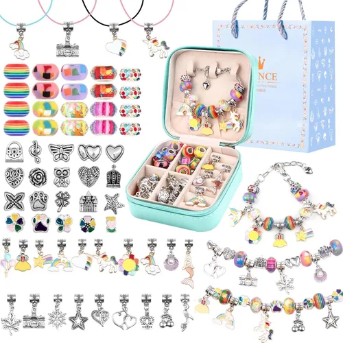 Vista 12 de UFU Kit de fabricación de pulseras con dijes, kit de fabricación de joyas, regalo para niñas de 5, 6, 7, 8 a 12, un dulce regalo de cumpleaños