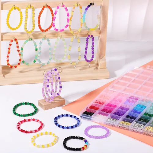Vista 2 de 1368 piezas de cuentas de vidrio de 6 mm para pulseras, 34 colores de cuentas de cristal para hacer joyas, cuentas redondas de vidrio Funtopia