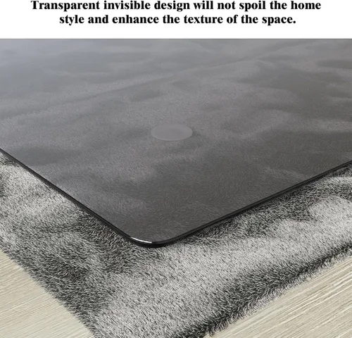 Vista 7 de Koonmi Tapete para silla de vidrio templado para suelos de madera dura y alfombras, 30" x 48" gris, protector de piso de oficina de servicio pesado