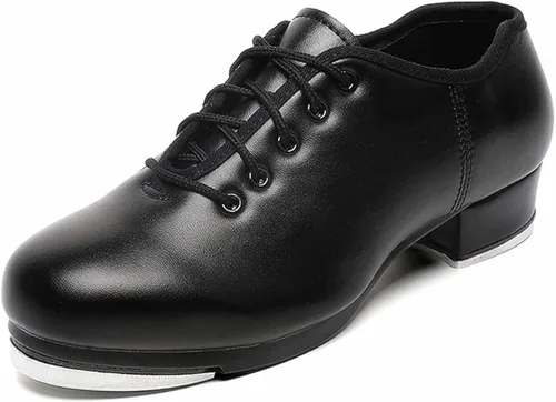 Mens Lace Up Black Tap Shoes Leather Oxford Dance Shoe