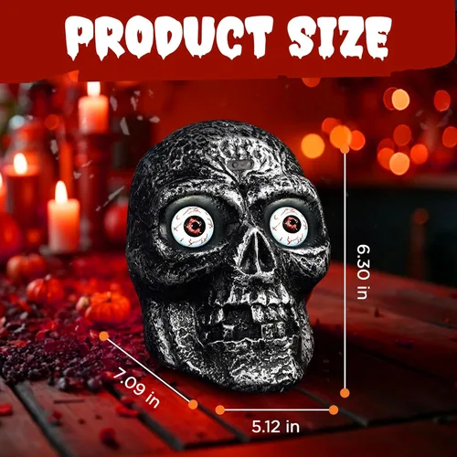 Vista 3 de Calavera que se activa con movimiento con ojos brillantes y sonidos espeluznantes - Decoración para Halloween