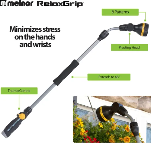 Vista 11 de Melnor 65145AMZ RelaxGrip - Varita de extensión QuickConnects con 8 patrones, color negro y amarillo
