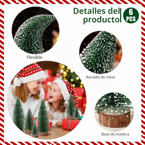 Vista 5 de 6 piezas de mini árboles de Navidad decorativos de cepillo para botellas, árboles de Navidad artificiales de mesa para interiores y exteriores Verde