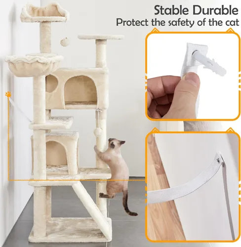 Vista 9 de YAHEETECH - Torre para gatos de 55 pulgadas, con varios niveles y una rampa completa cubierta de cuerda de sisal para ayudar a la relajación u