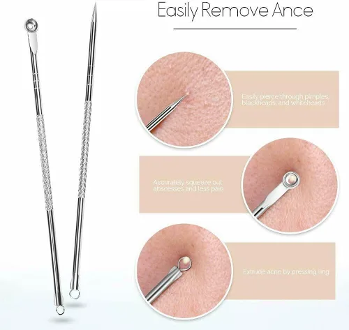 Vista 3 de Kit de herramientas para eliminar puntos negros, kit de 9 piezas, herramienta profesional de extracción de espinillas de acero inoxidable