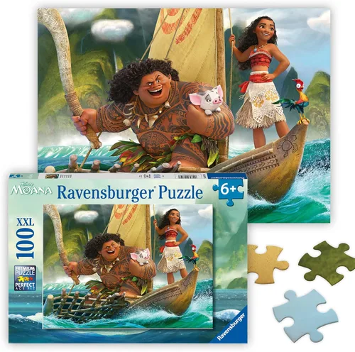 Ravensburger - Disney Moana y Maui - Rompecabezas de 100 piezas - Escena favorita de la película Moana - Colores brillantes y deslumbrantes -