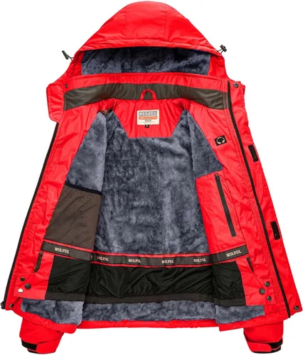 Vista 2 de WULFUL Chaqueta de esquí impermeable para hombre, abrigo de nieve cálido para invierno, rompevientos de montaña