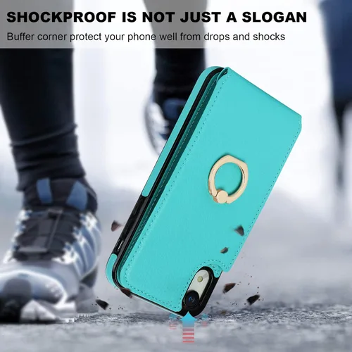 Vista 7 de Folosu Funda compatible con iPhone XR con soporte para tarjetas, rotación de 360°, soporte de anillo de dedo con función atril, bloqueo RFID, piel