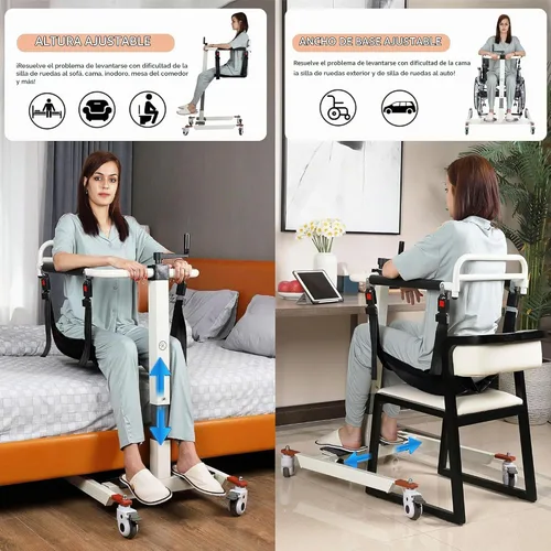 Vista 4 de Silla de transferencia elevadora para pacientes, ayuda de elevación portátil para ancianos/discapacitados, silla de transporte de cómoda de cabecera