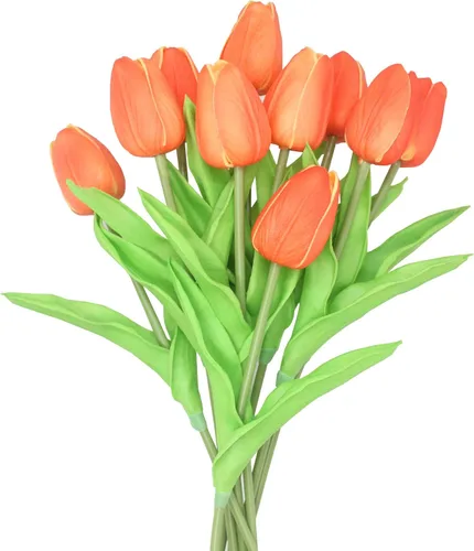 Vista 19 de Flores artificiales, 10 cabezas, mini tulipán artificial de tacto real para decoración del hogar, boda, fiesta, centro de mesa (negro)