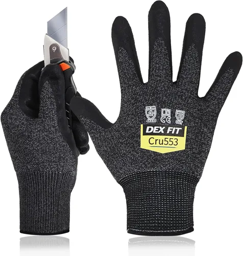 Vista 12 de DEX FIT Guantes resistentes a cortes nivel 5 Cru553, ajuste elástico cómodo 3D, agarre potente, grado profesional, delgados, compatibles