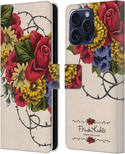 Vista 205 de Head Case Designs Funda con licencia oficial de Frida Kahlo Portrait Red Florals - Funda de piel tipo cartera compatible con Apple iPhone 14 Pro
