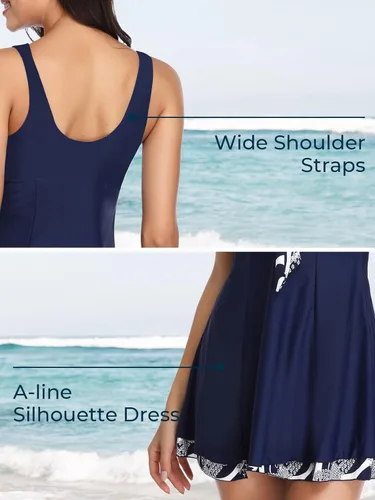 Vista 5 de MiYang - Traje de baño de una sola pieza tipo vestido con cintura alta, estampado y acolchado, para mujer