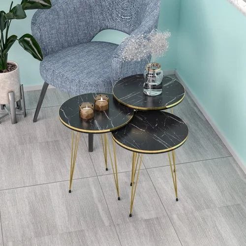 Vista 12 de Juego de 3 anidados redondos, base moderna de aspecto de grano de madera para mesas de centro o mesitas de noche, mesa auxiliar, mesa auxiliar