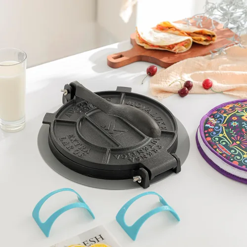 Vista 3 de Linea Authentica - Prensa de tortilla de hierro fundido resistente de 10 pulgadas, sistema de tortilla de maíz y harina de primera calidad con bolsa