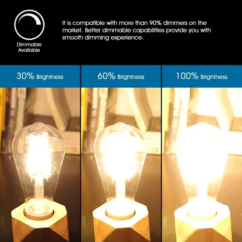 Vista 3 de Bombilla LED Edison vintage, ST19 6 W, bombilla de filamento LED regulable, 600 lúmenes, blanco cálido 2700 K, bombilla LED, transparente, base E26