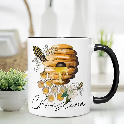 Vista 2 de Personalized Beehive and Bees Ceramic Coffee Mug, 11 or 15 oz