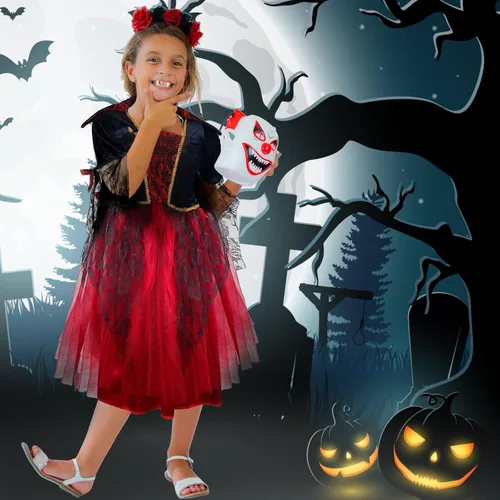 Vista 7 de 3 piezas de accesorios de disfraz de vampiro para niñas, collar gótico retro de Halloween, collar y colmillos de vampiro dientes con pellets