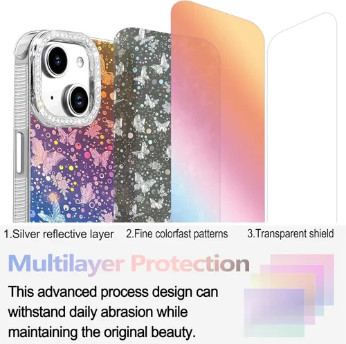 Vista 562 de I-MGAE-IN-AR - Funda diseñada para iPhone 12 y 12 Pro, diseño de mariposa plateada brillante, funda protectora de poliuretano termoplástico, suave