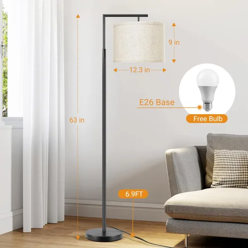 Vista 4 de ROTTOGOON Lámpara de pie para sala de estar con bombilla LED de 9 W de temperatura de 3 colores, lámpara de pie moderna con pantalla beige de lino e