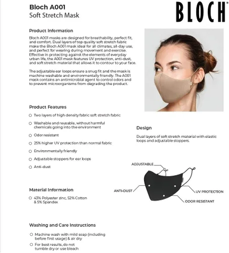 Vista 3 de Bloch Mascarilla facial reutilizable suave y elástica (paquete de 3)