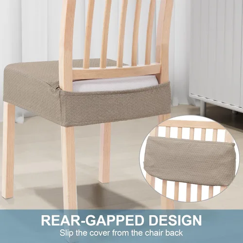 Vista 3 de Smiry Juego de 4 fundas de asiento elásticas de jacquard para sillas de comedor, extraíbles y lavables, sin fundas traseras, color gris pardo