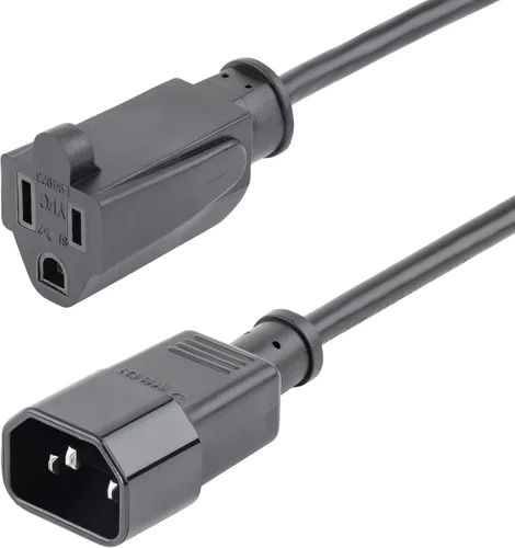 StarTech.com Cable de extensión de alimentación de 1 pie (1.0 ft), IEC C14 a NEMA 5-15R, 10A 125V, 18AWG, paquete de 10, cable de extensión de