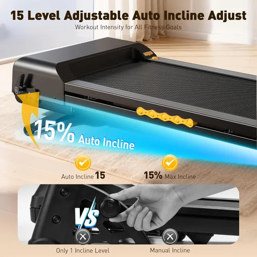 JAGJOG Treadmill for Home with 15% Auto Incline, 3.5HP Quiet Foldable Treadmill, 12 HIIT Programs, 14.96" Wide LED Touchscreen, Smart App & Heart