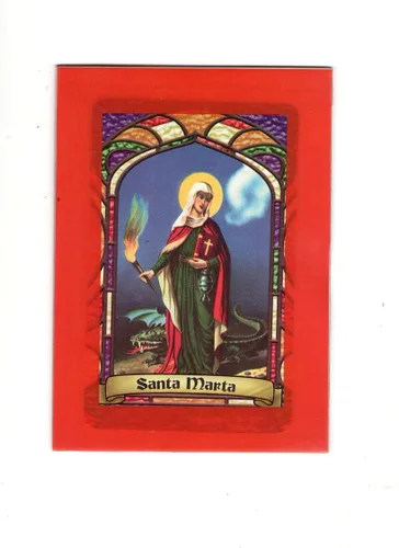 Santa Marta * Santa Marta * Tarjeta de oración bilingüe con funda de vinilo magnético * Estampa Religiosa Bilingue Con Funda De Vinilo.