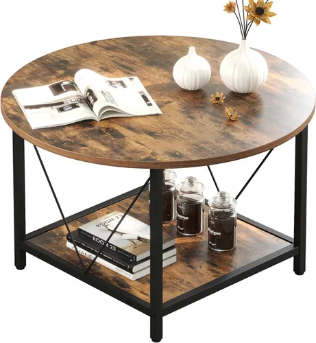 Vista 14 de YITAHOME Mesas de centro para sala de estar, mesa de centro redonda pequeña con almacenamiento, mesa de centro moderna de 2 niveles, mesa central