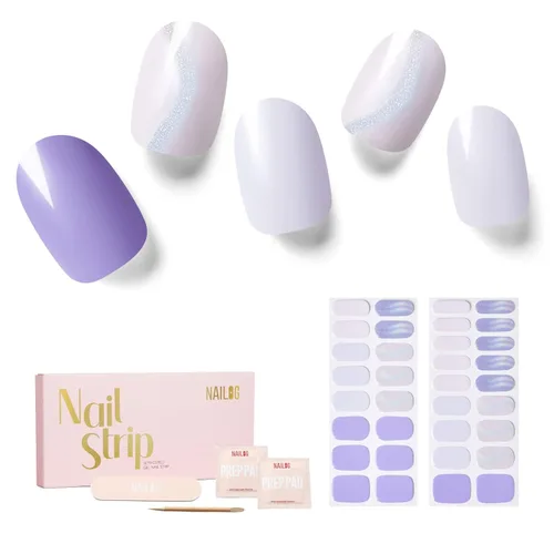 Vista 15 de NAILOG - Tiras de uñas de gel semicuradas, 34 calcomanías de uñas de gel, compra 2 y obtén 1 luz UV, envolturas de uñas de larga duración con Glifos