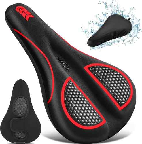 Vista 10 de Cojín de asiento de bicicleta acolchado de gel extra suave y cómodo para hombres y mujeres, cómodo, con pelotón estacionario, ejercicio, bicicletas