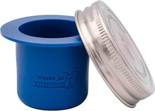 Vista 17 de Mason Jar Lifestyle Taza divisora para ensaladas, salsas y aperitivos. Contenedor de almuerzo Bento sin plástico. (Boca ancha, azul profundo)