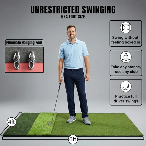 Vista 3 de TriZone Pro - Alfombrilla de golf prémium de 6 x 4 pies Tri Turf Golf Mat Tapetes de golf para práctica en interiores, exteriores, con simulador