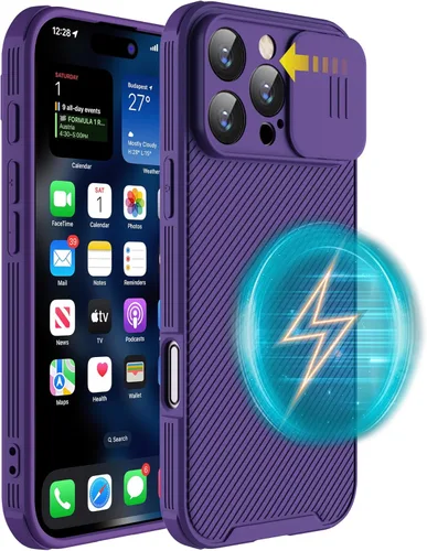 Vista 15 de Hitaoyou Funda magnética para iPhone 13 Mini, funda protectora para cámara iPhone 13 Mini [compatible con carga MagSafe] con cubierta deslizante