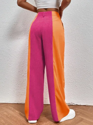 Vista 2 de WDIRARA Pantalones sueltos casuales de cintura alta con bolsillo para mujer