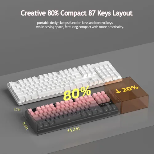 Vista 9 de MageGee LIGHT87 Teclado cremoso inalámbrico, estructura de junta, retroiluminación RGB, 2.4GUSB-CBT5.0 Teclado mecánico intercambiable en caliente